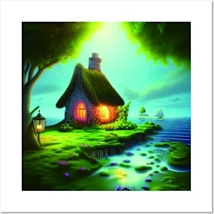 Fantasy House In a Greenery Scene, Fantasy Cottagecore artwork Posters and Art